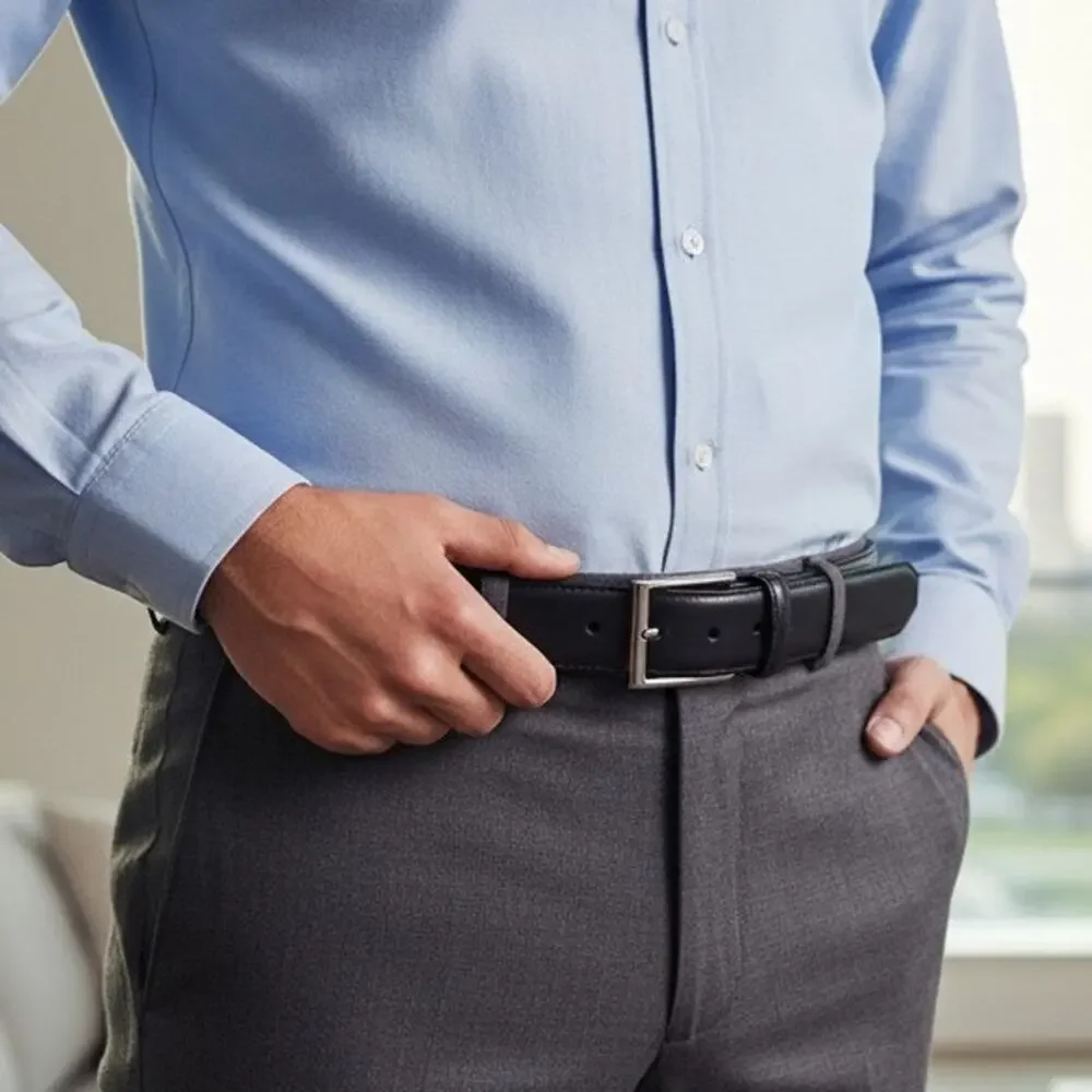 Belt By Sherman Dress Belt Mens 38 Black Genuine Italian Leather Silver Buckle